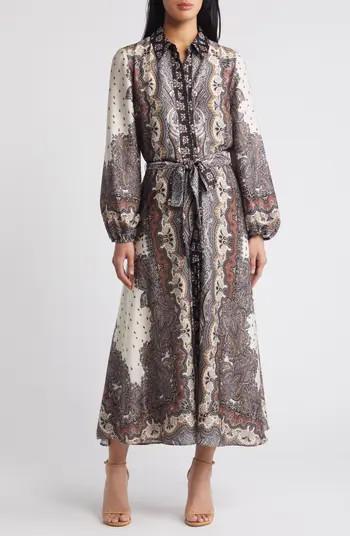 Tie Belt Long Sleeve Midi Shirtdress | Nordstrom