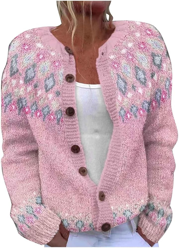 Fair Isle Sweater Women Vintage Knit Sweaters Plus Size Open Front Button Down Cardigan Cute Chri... | Amazon (US)