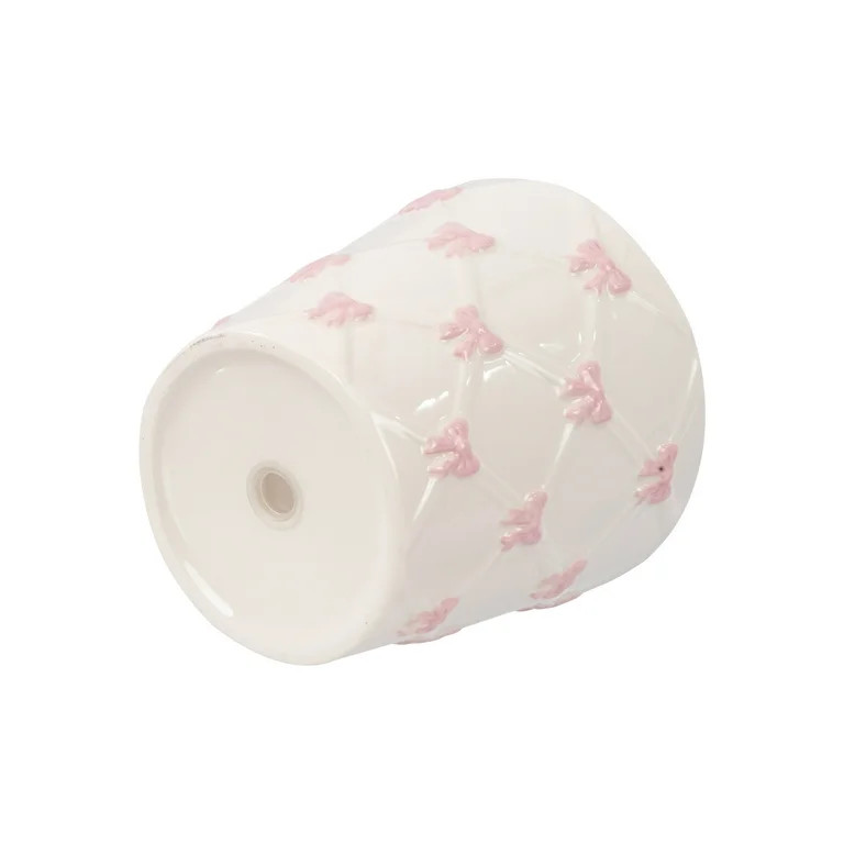 Mainstays 6.25" x 6.25" x 6" Round Cream and Pink Ceramic Bow Planter | Walmart (US)