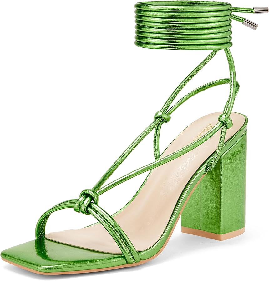 Elisabet Tang Women's Strappy Chunky Heels Sandals, 3 inch Low Block Heels Lace Up Ankle Wrap Hee... | Amazon (US)