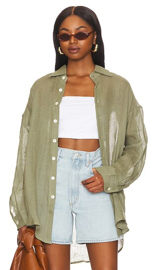 Playa Oversized Shirt Dress in Agave | Revolve Clothing (Global)