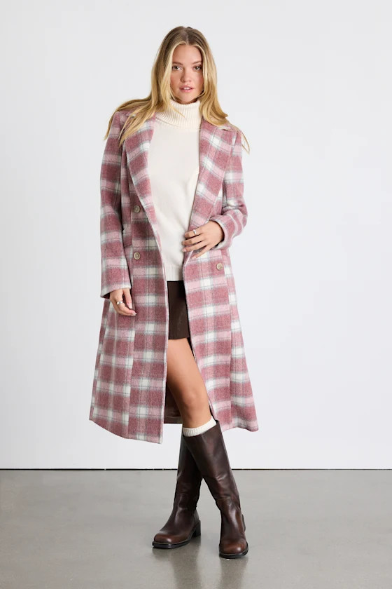 Juna Pink Multi Plaid Double-Breasted Coat | Lulus