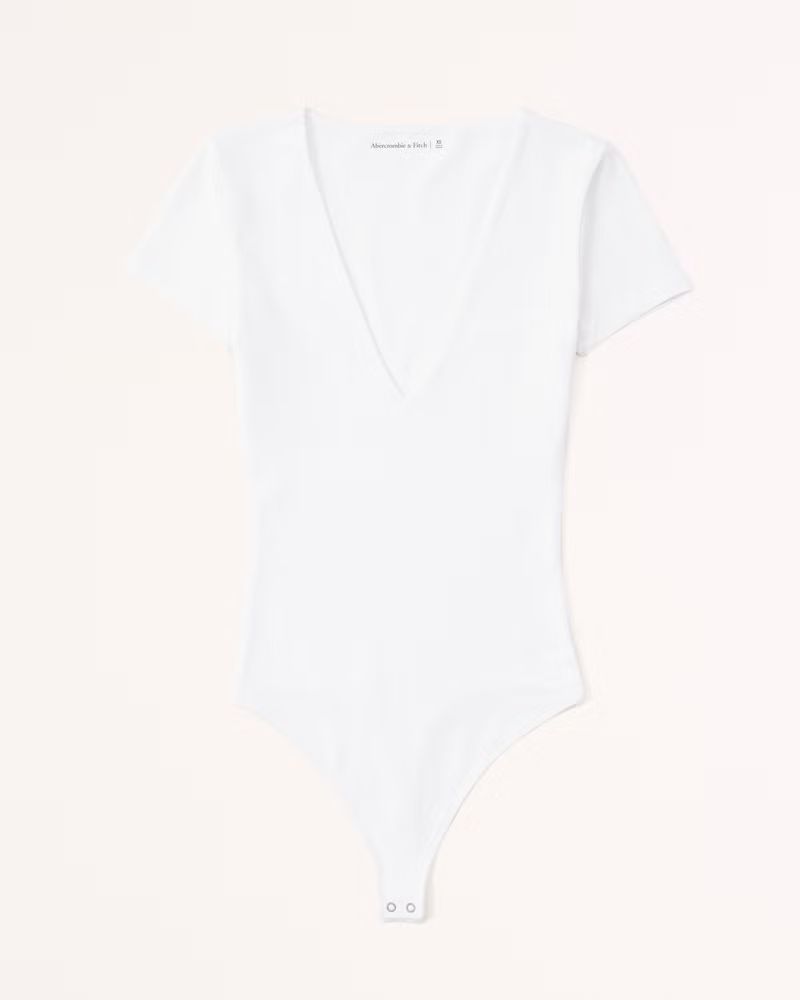 Women's Short-Sleeve Cotton Seamless Fabric V-Neck Bodysuit | Women's Tops | Abercrombie.com | Abercrombie & Fitch (US)