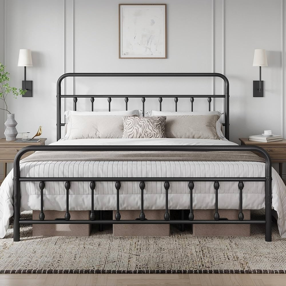 Yaheetech Classic Metal Platform Bed Frame Mattress Foundation with Victorian Style Iron-Art Head... | Amazon (US)