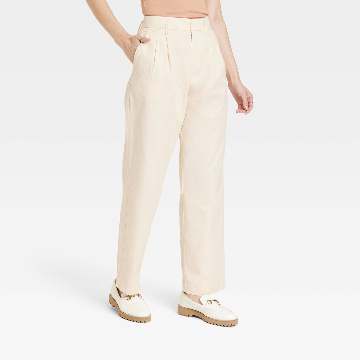Women's High-Rise Pleat Front Straight Chino Pants - A New Day™ Cream 8 | Target