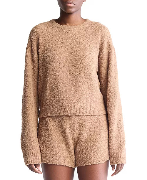 Calvin Klein Women's Cropped Plush Lounge Sweatshirt - Macy's | Macy's