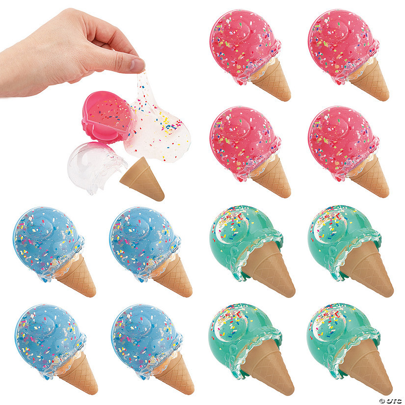 3 1/2" Pink, blue & Green Ice Cream Cone-Shaped Slimes - 12 Pc. | Oriental Trading Company