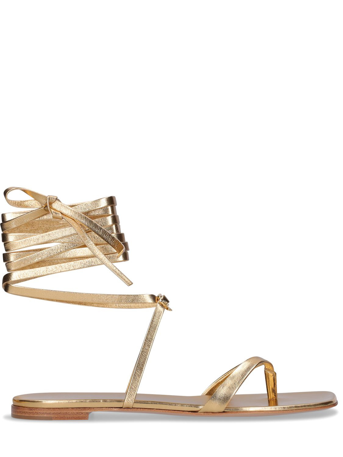 Gianvito Rossi - 10mm ribbon gladiator metallic sandals - Gold | Luisaviaroma | Luisaviaroma