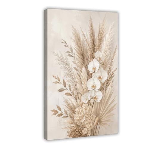 Neutral Floral Pampas Orchid Inner Frame Framed Canvas Wall Art Minimalist Botanical Decor for Living Room Bedroom Office Dining Room Entryway Home Decor Ready to Hang 16" L x 24" W | Amazon (US)