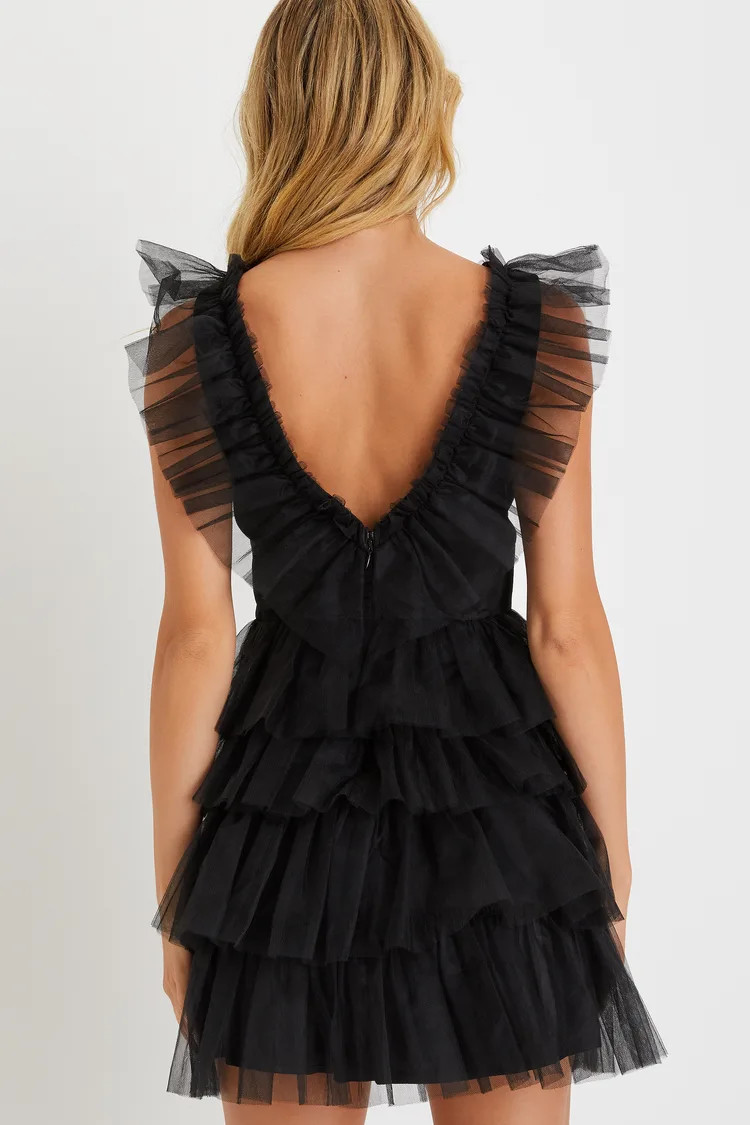Striking Sensation Black Tulle Tiered Ruffled Mini Dress | Lulus