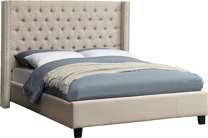 Meridian Furniture Ashton Linen Upholstered Button Tufted Wingback Bed with Chrome Nailhead Trim ... | Amazon (US)