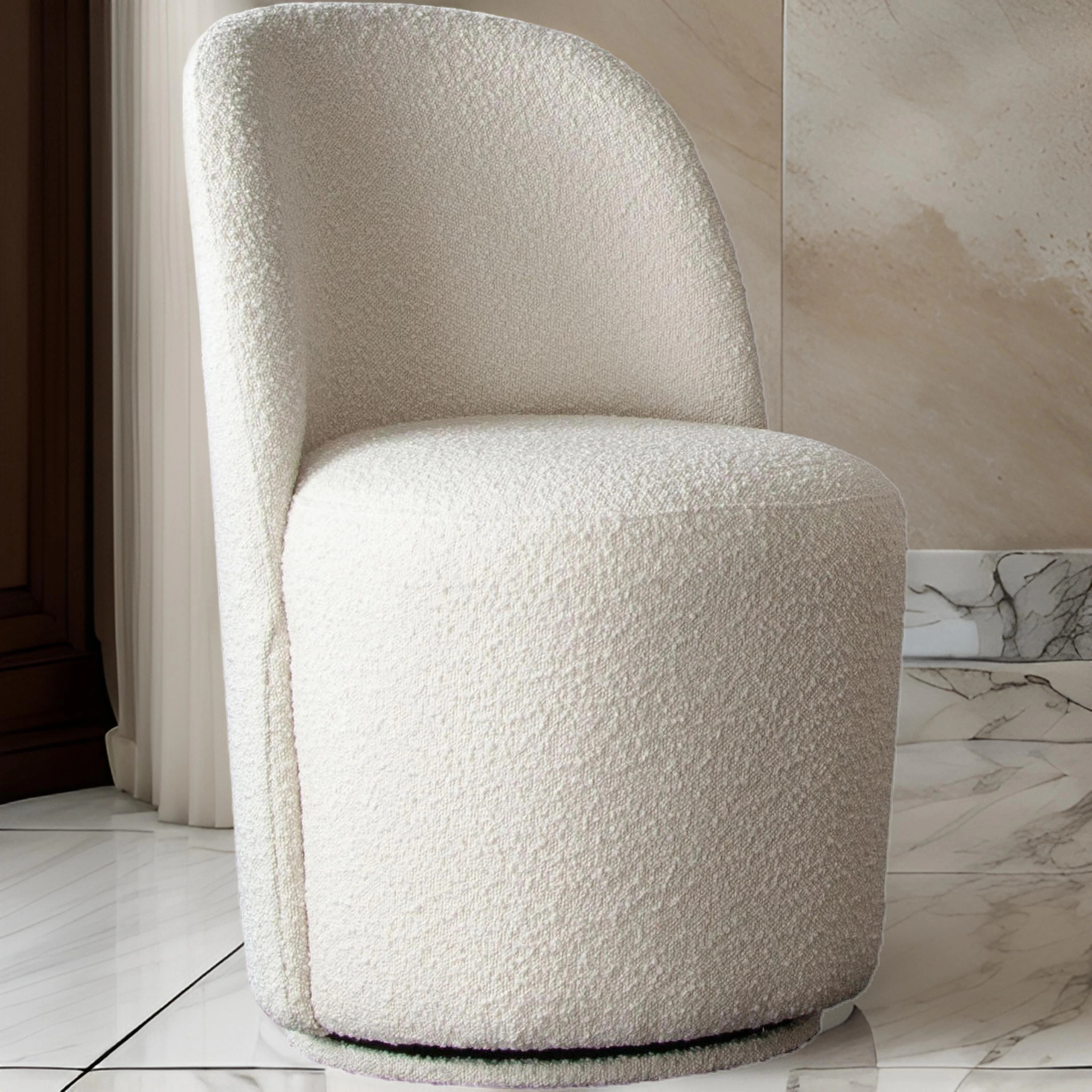 24 Inch Accent Dining Chair, Set of 2, Swivel Base, Boucle Fabric, Ivory | Bed Bath & Beyond
