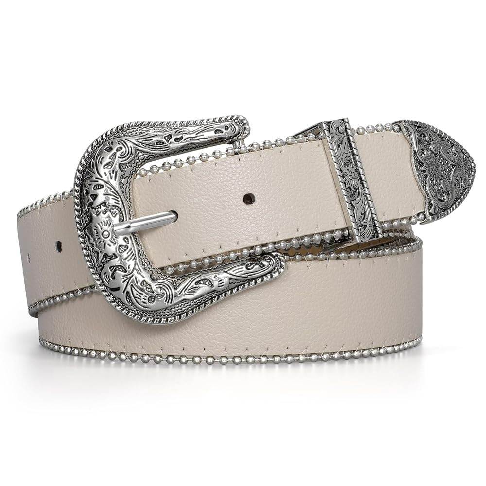 JASGOOD Women Western Leather Belts Ladies Vintage Design Waist Belt for Pants Jeans Dresses | Amazon (US)
