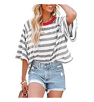 Dokotoo Tops for Women Striped 2026 Fashion T Shirts for Women Color Block Crewneck Design Loose ... | Amazon (US)