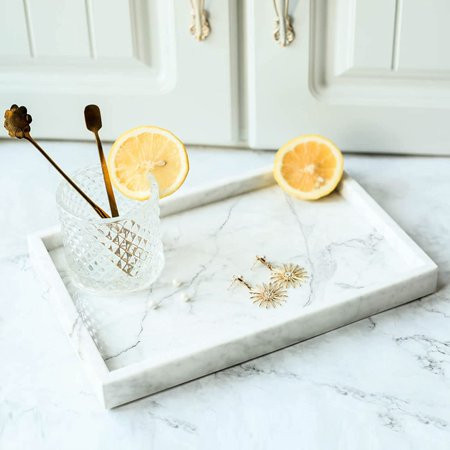 100% Natural Marble Tray Carrara White Marble Serving Tray for Kitchen Countertop Bathroom Vanity De | Walmart (US)