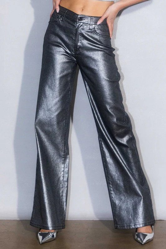 Metallic High Rise Wide Jeans Silver / 9 | Casual Chic Boutique