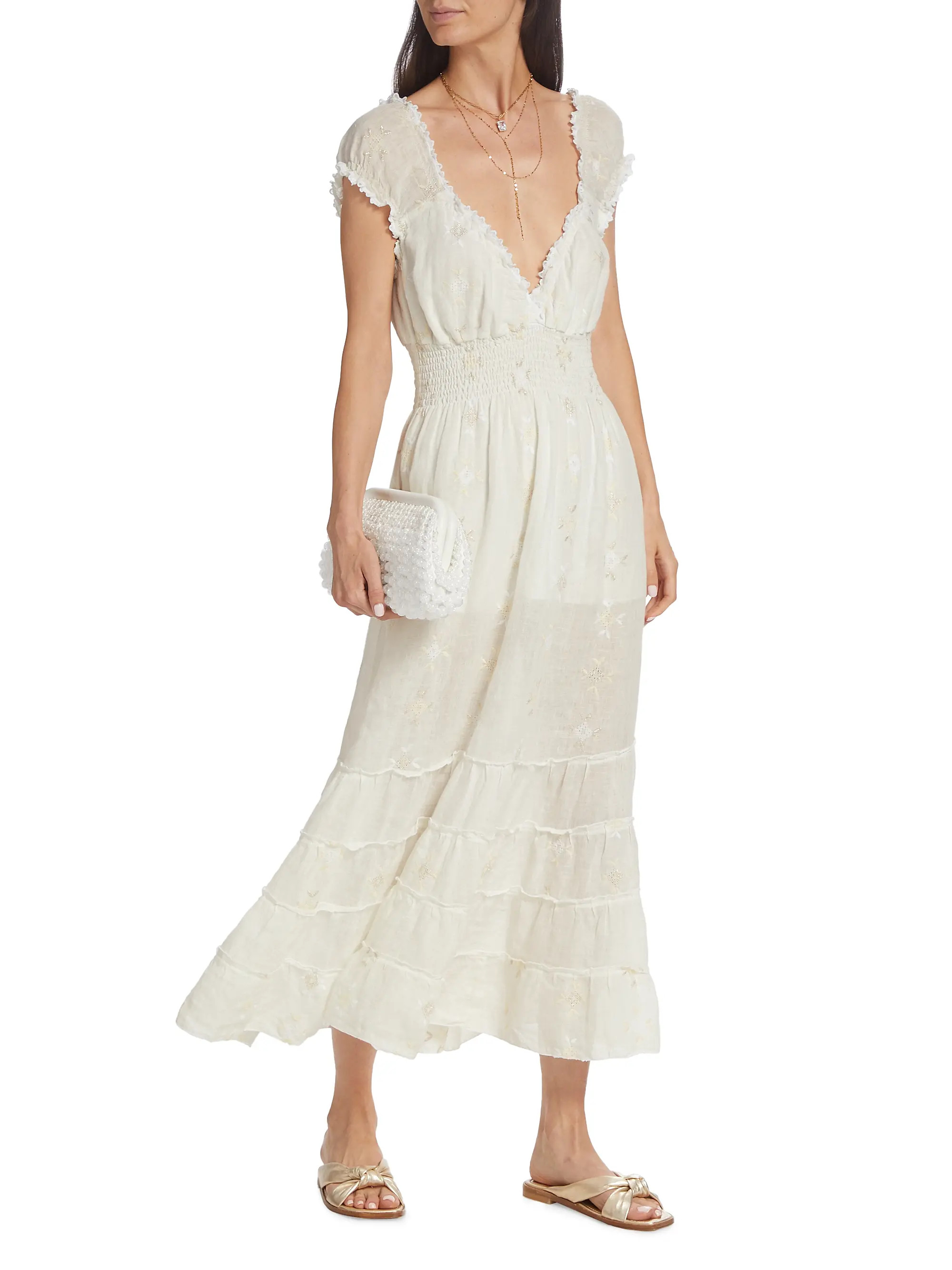 DressesDay & CasualQueen ModaZefiro Tiered Midi Dress$415Color NaturalSizeSize Guideselect sizeSm... | Saks Fifth Avenue