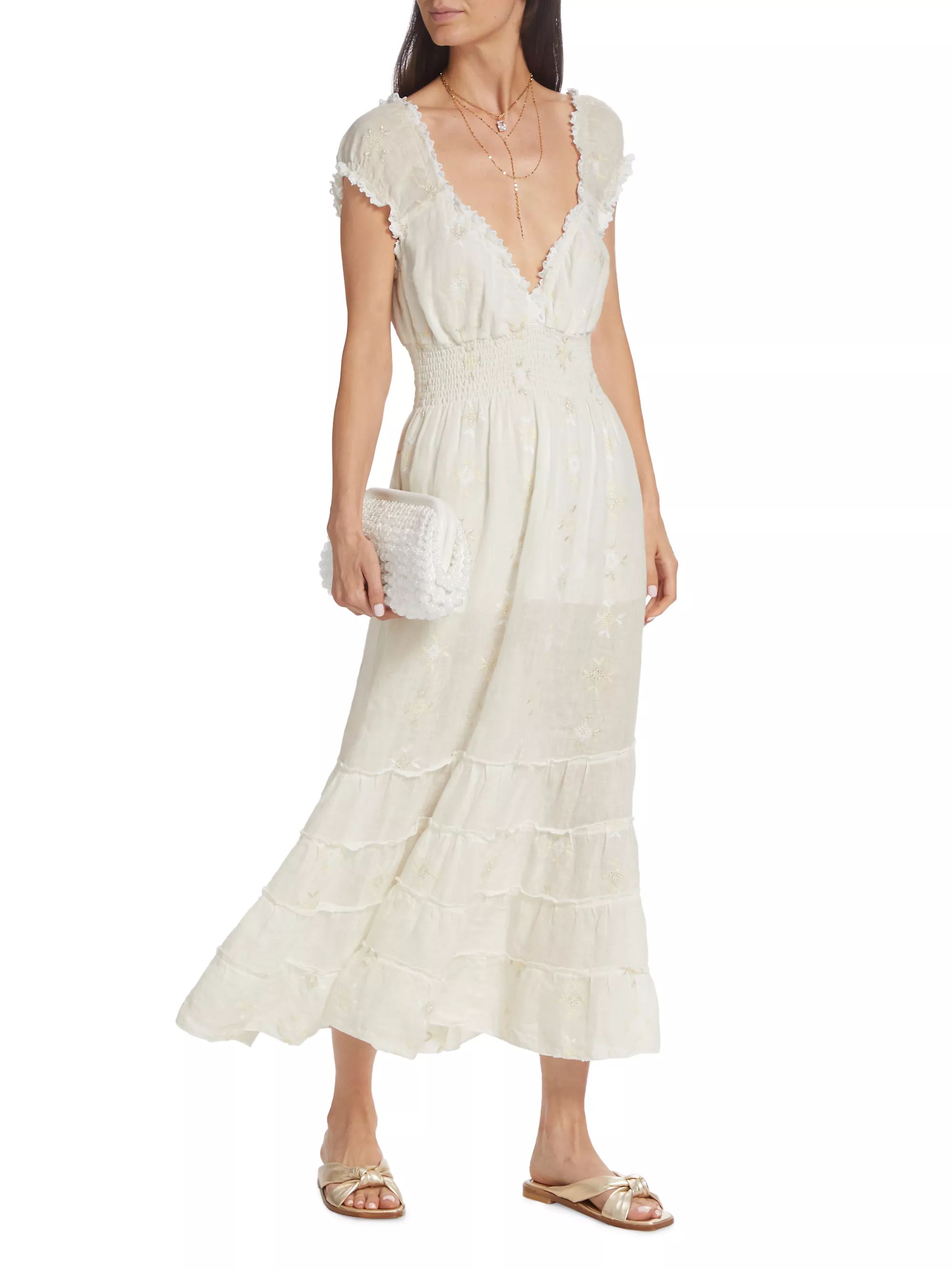 DressesDay & CasualQueen ModaZefiro Tiered Midi Dress$415Color NaturalSizeSize Guideselect sizeSm... | Saks Fifth Avenue