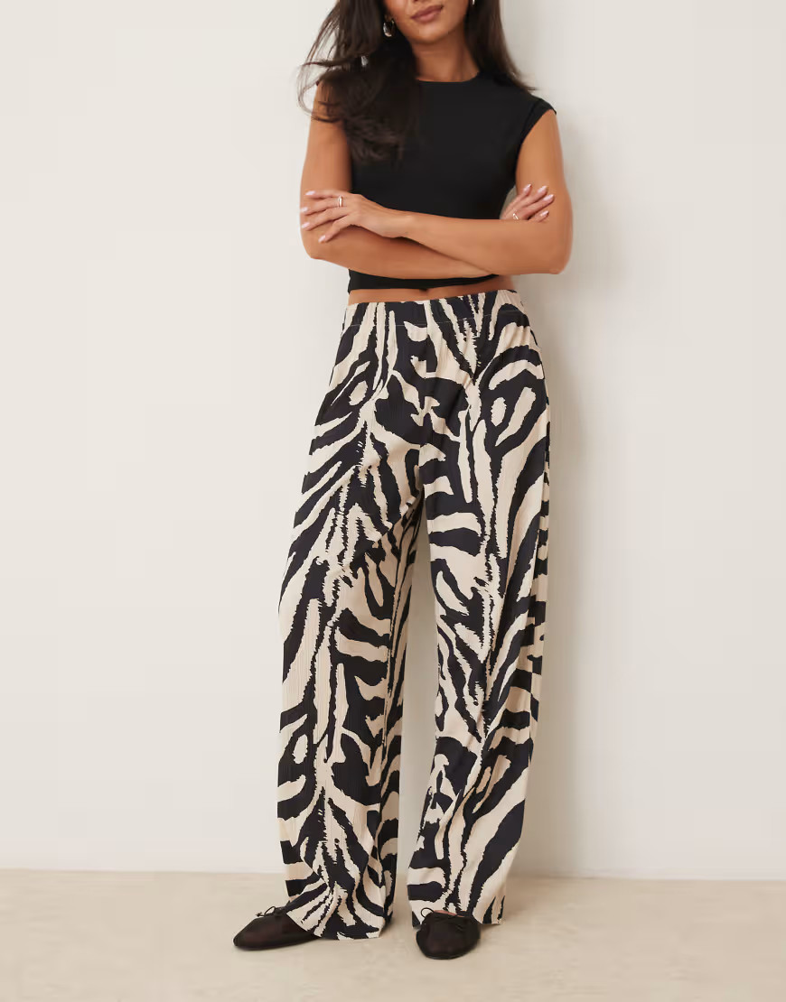 ASOS DESIGN plisse wide leg pants in zebra print-Multi | ASOS (Global)