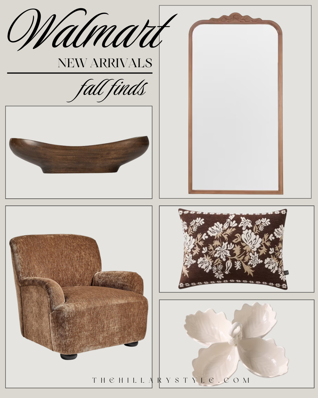 Walmart Fall Home Finds for a Warm & Collected Look

These Walmart fall home finds are perfect for creating a warm, collected space without spending designer prices. Rich brown textures, vintage-inspired mirrors, cozy upholstered seating, sculptural wood accents, and timeless botanical details bring that elevated transitional look into fall. Save these affordable Walmart home finds for your next seasonal refresh. 

#WalmartHome #WalmartFinds #FallHomeDecor #FallDecor #HomeDecor #TransitionalStyle #DesignerInspired #AffordableHomeDecor #CozyHome #CollectedHome #BrownDecor #VintageInspired #HomeStyling #HomeInspo #LTKFinds #LTKFall #PinterestHome #InteriorInspo #TheHillaryStyle 

 

#LTKHome #LTKSeasonal #LTKHome