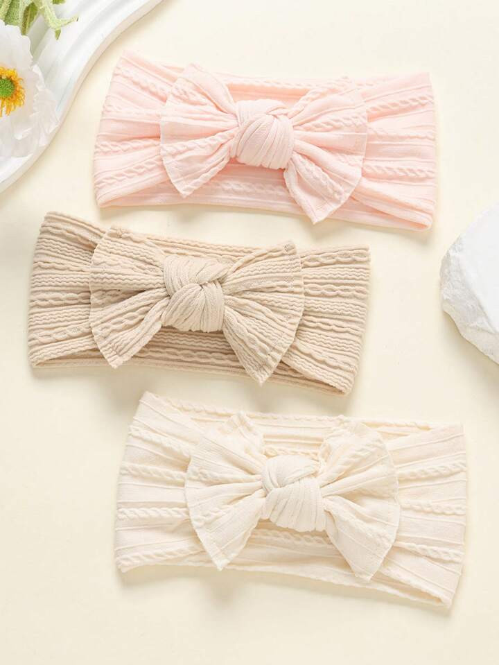Jralon 3pcs Super Soft Skin-Friendly Nylon Baby Headbands With Jacquard Bow Design, Suitable For All Seasons | SHEIN