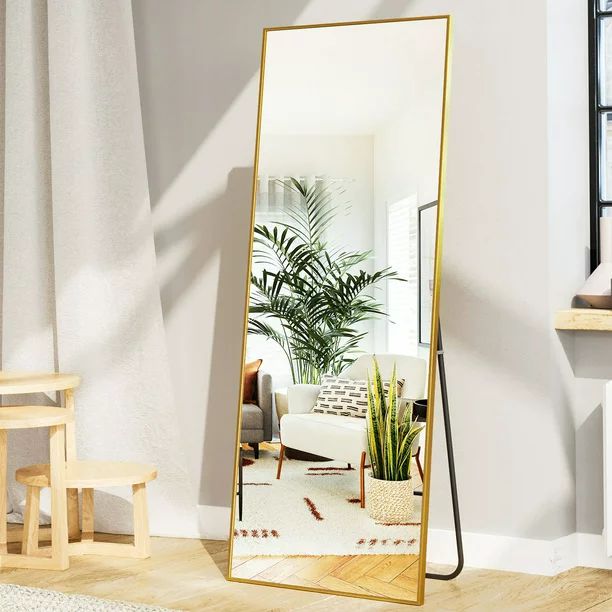 BEAUTYPEAK 64"x21" Full Length Mirror Rectangle Body Dressing Floor Mirrors, Gold - Walmart.com | Walmart (US)