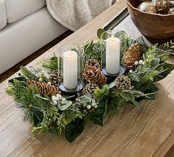 Faux White Berry Pine Candle Holder Centerpiece | Pottery Barn (US)