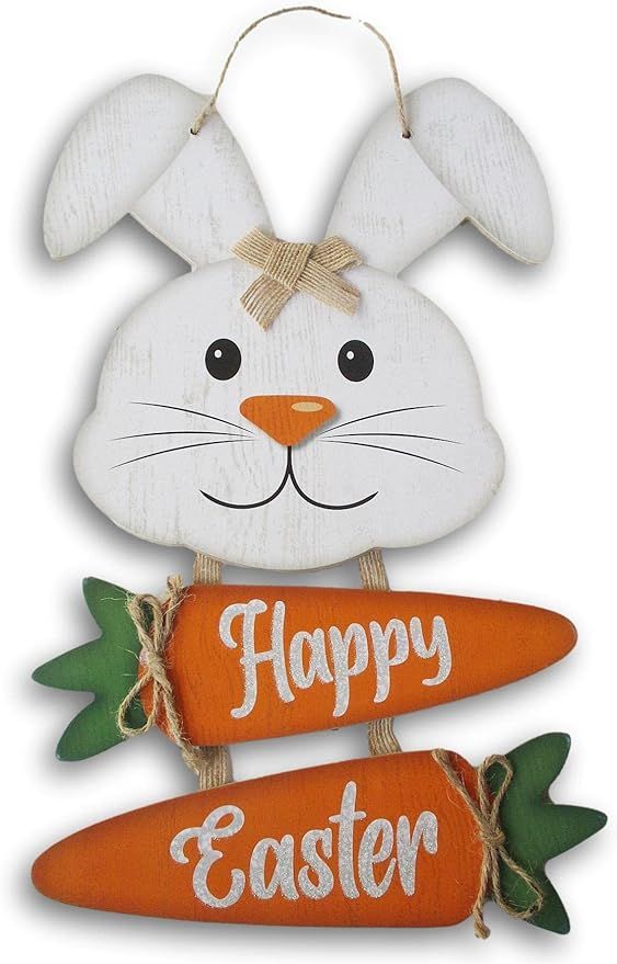 Adorable Easter Bunny with Carrots Sign ''Happy Easter'' Jute Accented Glitter Hanging Decor - 13... | Amazon (US)