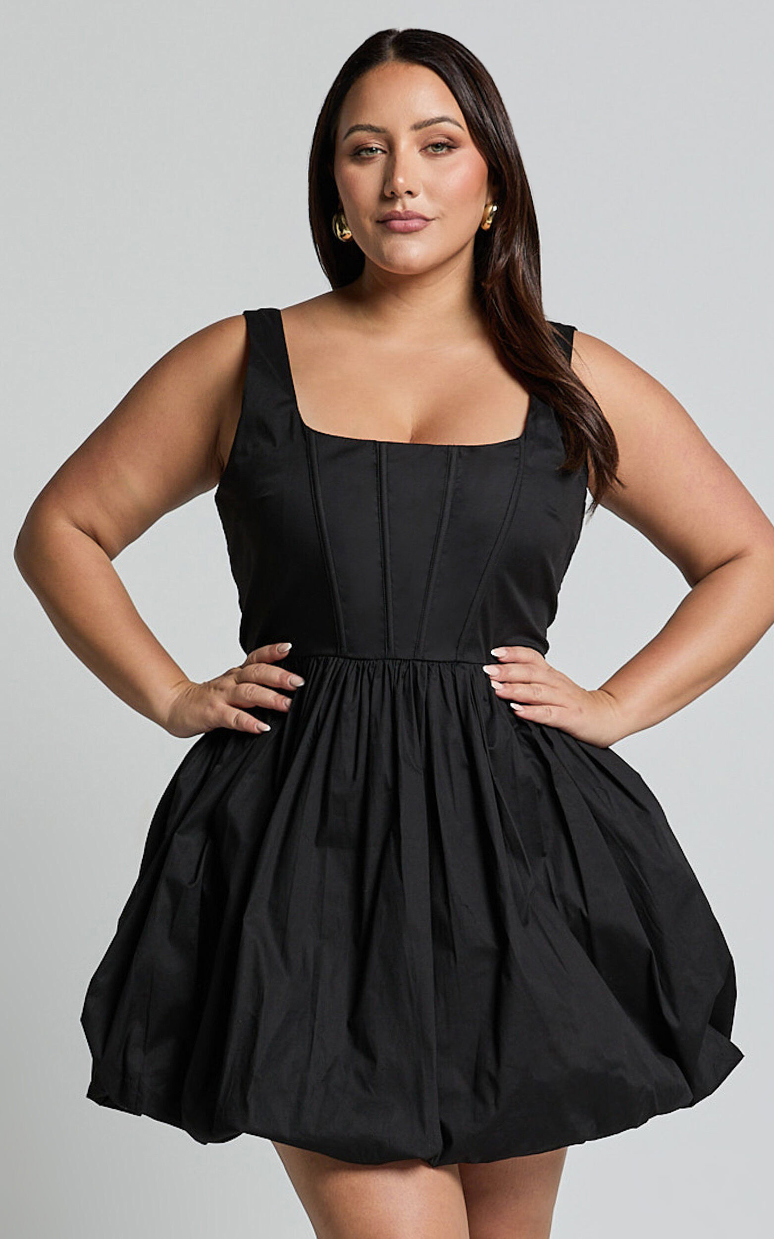 Brianda Mini Dress - Corset Bodice Bubble Hem Dress in Black | Showpo (US, UK & Europe)