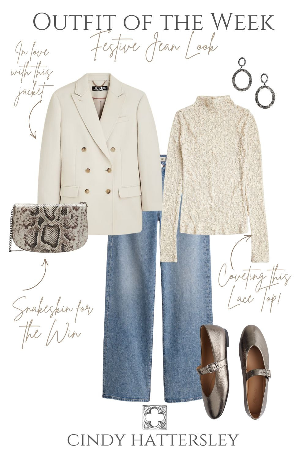 Holiday Outfit with jeans, blazer, and flats from J Crew, Banana Republic, Dolce Vita, and Anthropologie

#holidayoutfit #holidayattire 

 #LTKHoliday #LTKSeasonal #LTKOver40