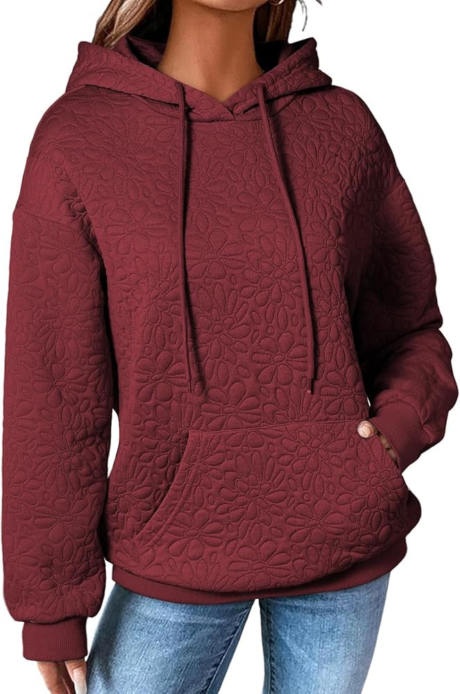 EVALESS Womens Hoodies Casual Long Sleeve Drawstring Jacquard Sweatshirt Pullover Tops Loose Outf... | Amazon (US)