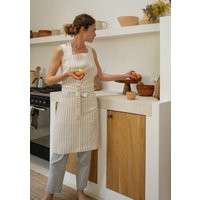 Linen Apron in Beige Stripe Color, Washed Linen Kitchen With Pockets, Bib | Etsy (US)