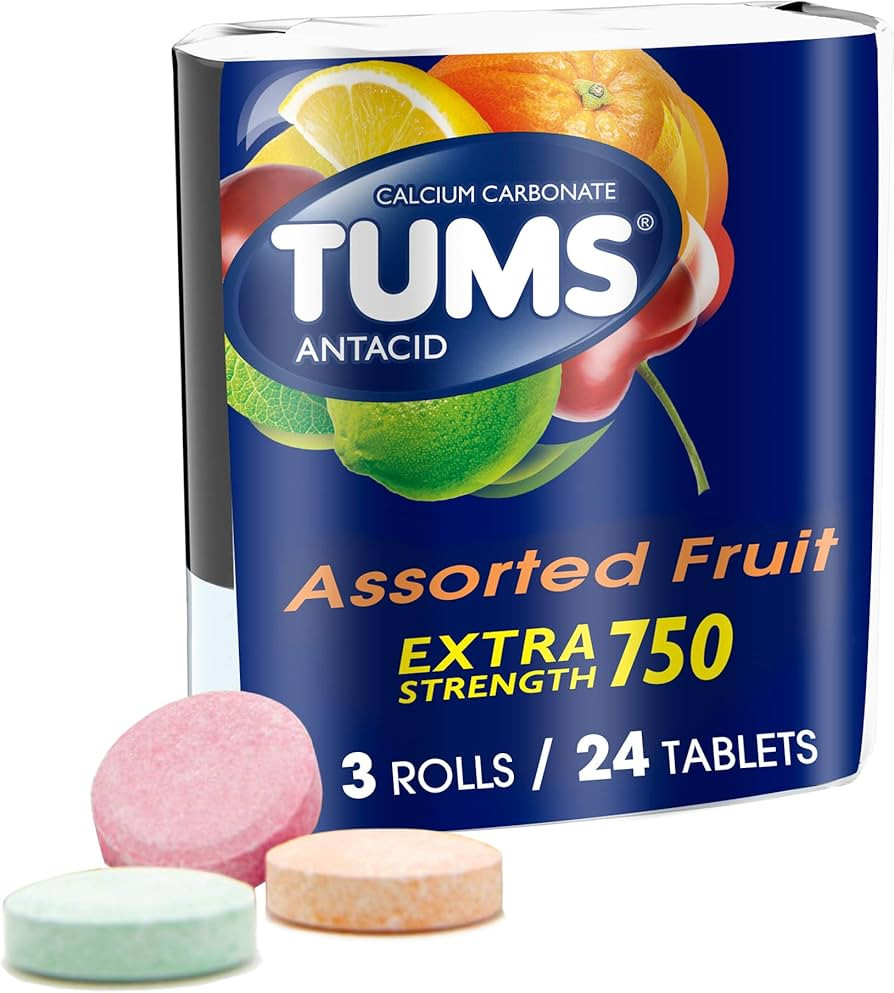 TUMS Extra Strength Assorted Fruit Antacid Chewable Tablets for Heartburn Relief, 3 rolls of 8ct | Amazon (US)