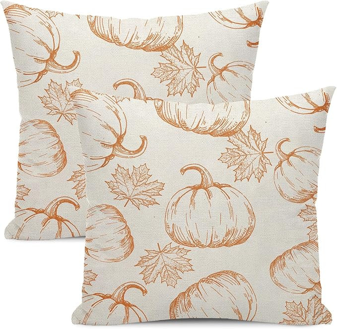 Fall Decor Pillow Covers 18x18 Set of 2 Fall Orange Pumpkin Maple Leaves Throw Pillow Covers Outd... | Amazon (US)