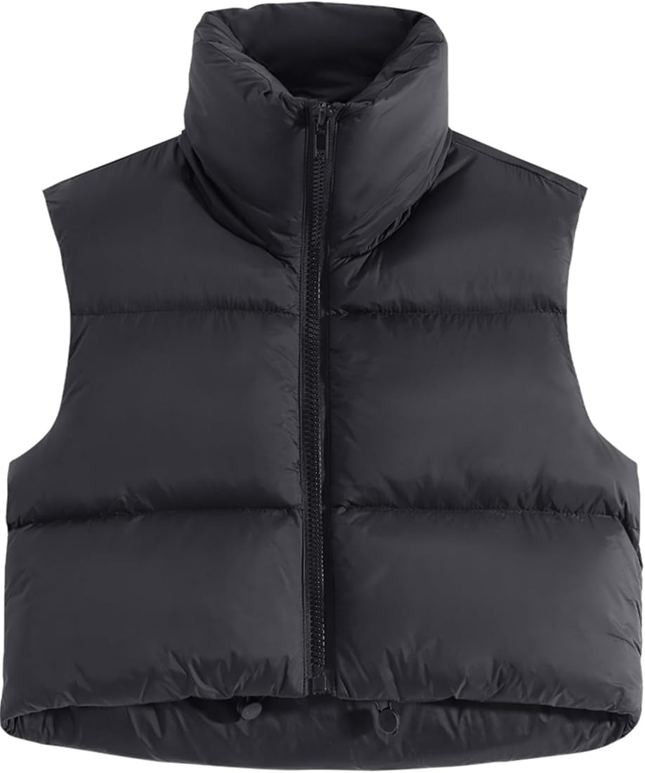 Fuinloth Women's Padded Vest, High Stand Collar Lightweight Zip Crop Puffer Gilet | Amazon (US)