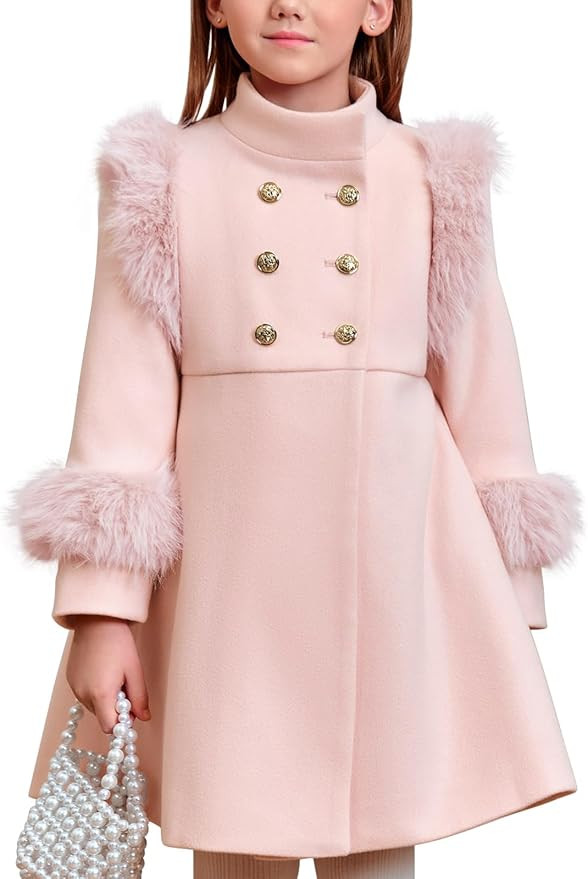 Haloumoning Toddler Girls Faux Fur Dress Coat Kids Winter Warm Jacket Long Sleeve Button Wool Coa... | Amazon (US)