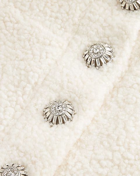 Cozy Jewel Button Sherpa Sweatshirt | Express