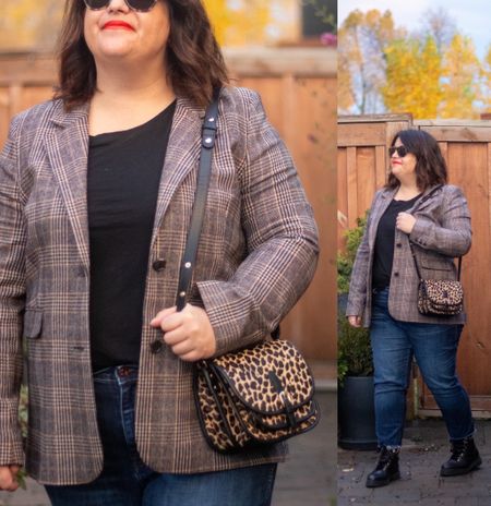 Feeling very French chic in this neutral plaid blazer. Also so in love with this super cute leopard cross body bag. 

#LTKstyletip #LTKmidsize #LTKover40