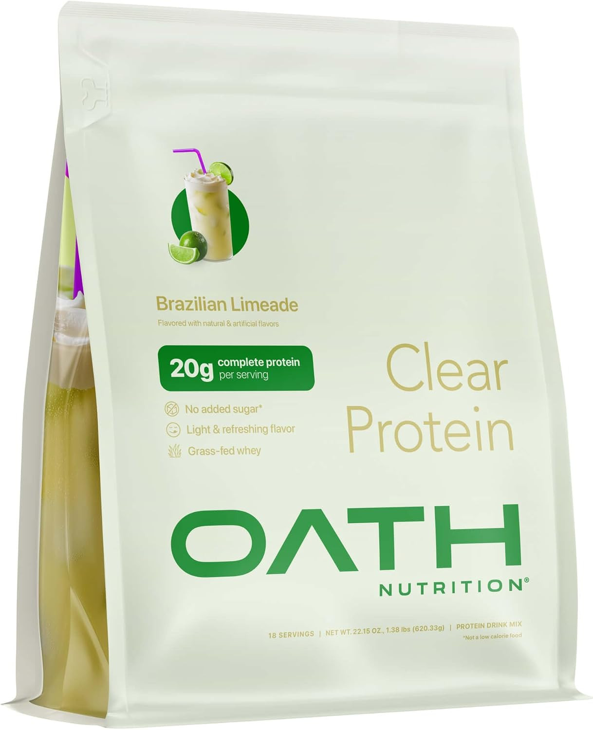 Oath Nutrition Clear Whey Isolate Protein Powder, Brazilian Limeade, 20g Complete Protein per Serving, No Added Sugar, Grass-Fed, 18 Servings | Amazon (US)