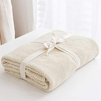 Longhui bedding Cream Cotton Cable Knit Throw Blanket for Couch Sofa Bed, Home Decorative Throws,... | Amazon (US)