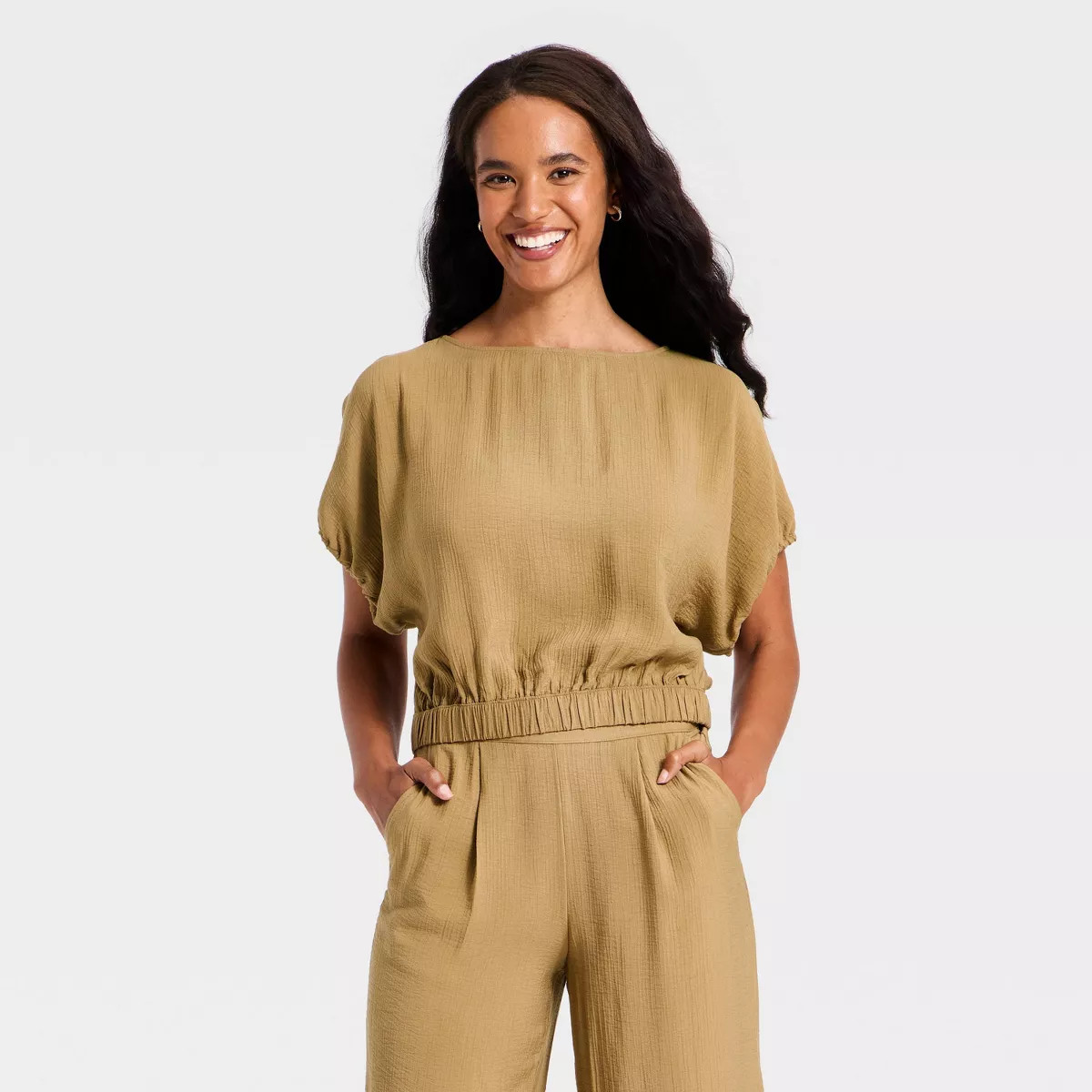 Women's Modern Gauze Balloon Top - A New Day™ Brown S | Target