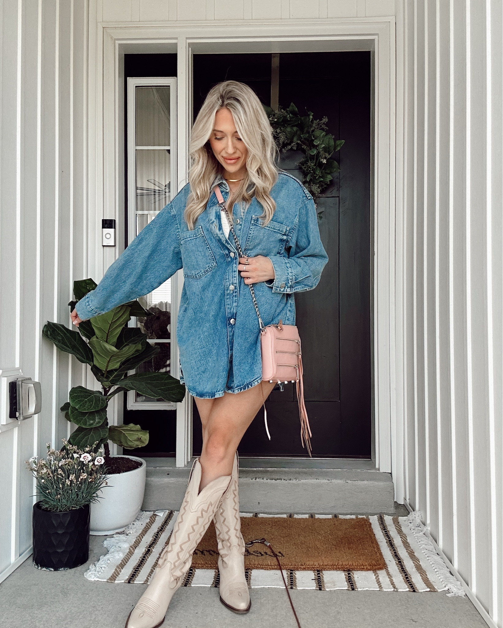 denim shirt dress with cowboy boots Blue Jeans & Boots