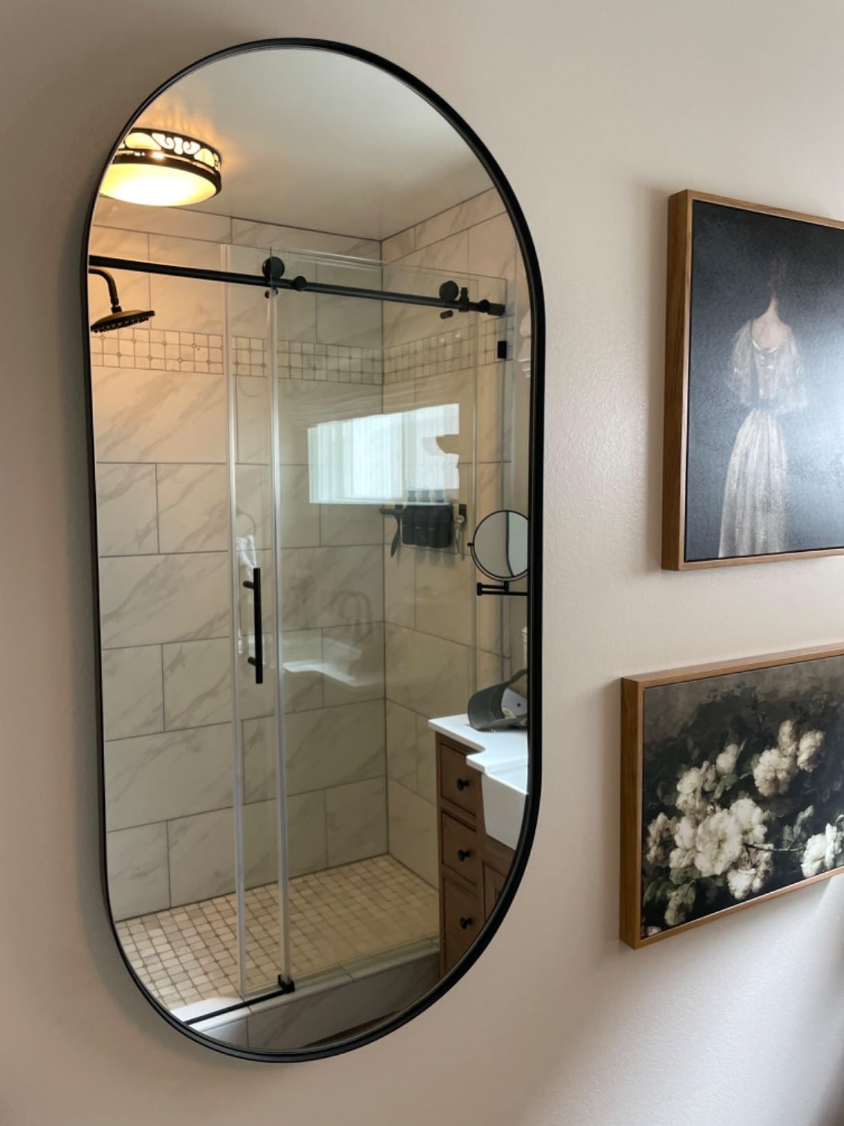 Matt Black Oval Recessed Bathroom Medicine Cabinet with Mirror Stainless Steel Metal Framed Oblon... | Amazon (US)