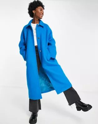 ASOS DESIGN brushed boyfriend coat in pop blue | ASOS (Global)