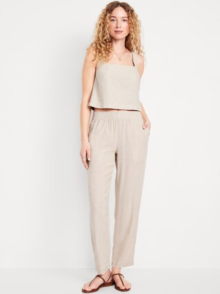 High-Waisted Linen-Blend Straight Ankle Pants | Old Navy (CA)