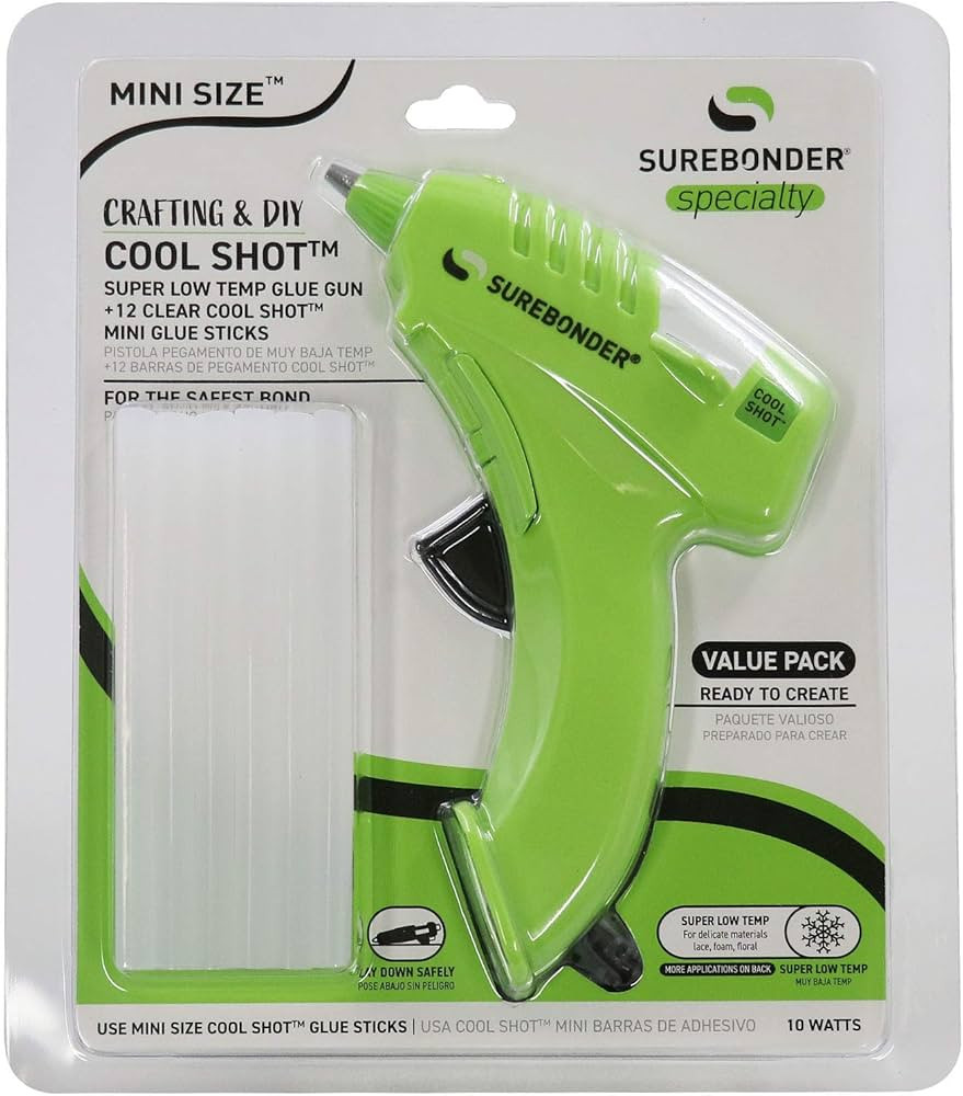 Surebonder 10W Ultra Low Temp Cool Shot Mini Glue Gun Kit with 12 Glue Sticks, Bonds Delicate Mat... | Amazon (US)