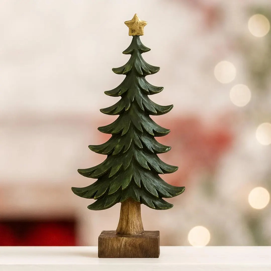 Green Ceramic Christmas Tree, Vintage Style Holiday Decor, Handcrafted Tree Figurine, Rustic Fore... | Etsy (US)