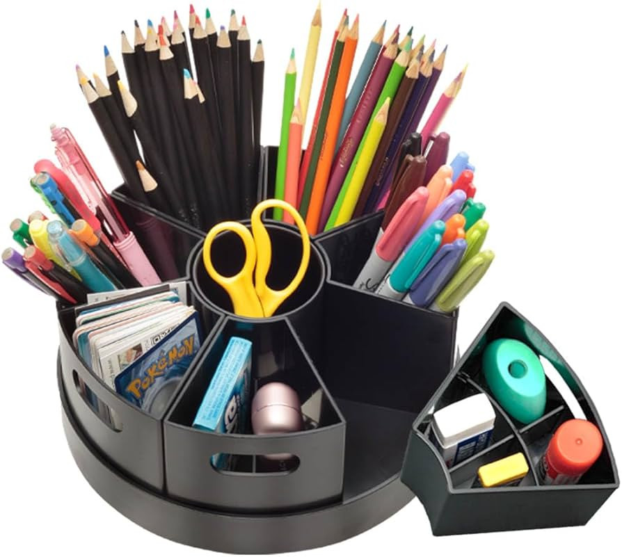 PUZZLE EZ Black Rotating Desk Organizer Lazy Susan Caddies for Home School Office Supplies, Pens,... | Amazon (US)
