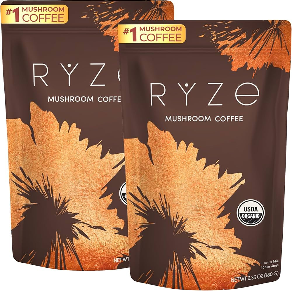 RYZE SUPERFOODS Mushroom Coffee Starter Kit, USDA Organic Instant Coffee with 6 Adaptogenic Mushr... | Amazon (US)