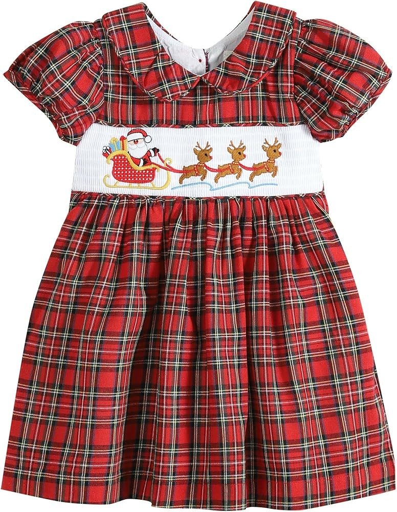 Lil cactus Baby and Girls Christmas Smocked Bishop Dress | Amazon (US)
